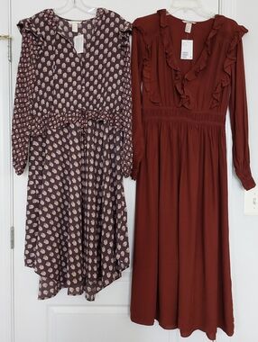 H&M Ruffled Dresses Midi Maxi Lot of 2 Floral Brown NWT M